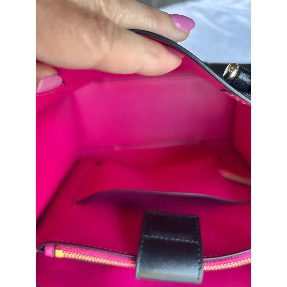 Kate Spade Arbour Hill Elodie Satchel Black Hot Pink Leather Crossbody Bag Lux